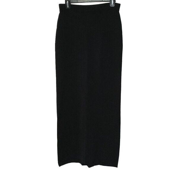 Carmen Marc Valvo Black Midi Skirt Rayon Knit Pull-On 11" Side Vent Sz Small - Picture 1 of 3